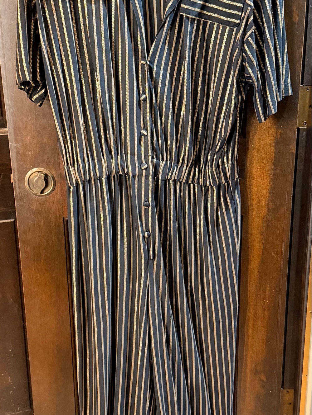 Vintage 1980s Gottex Metallic Gold Striped Button-Front Disco Utility Jumpsuit